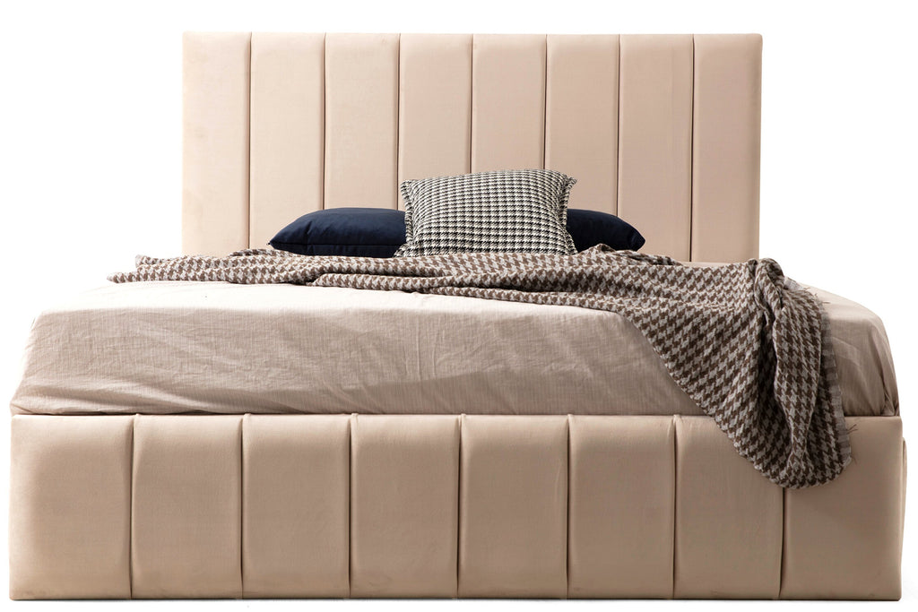Cadre de Lit Velours Beige Naturel Design Minimaliste
