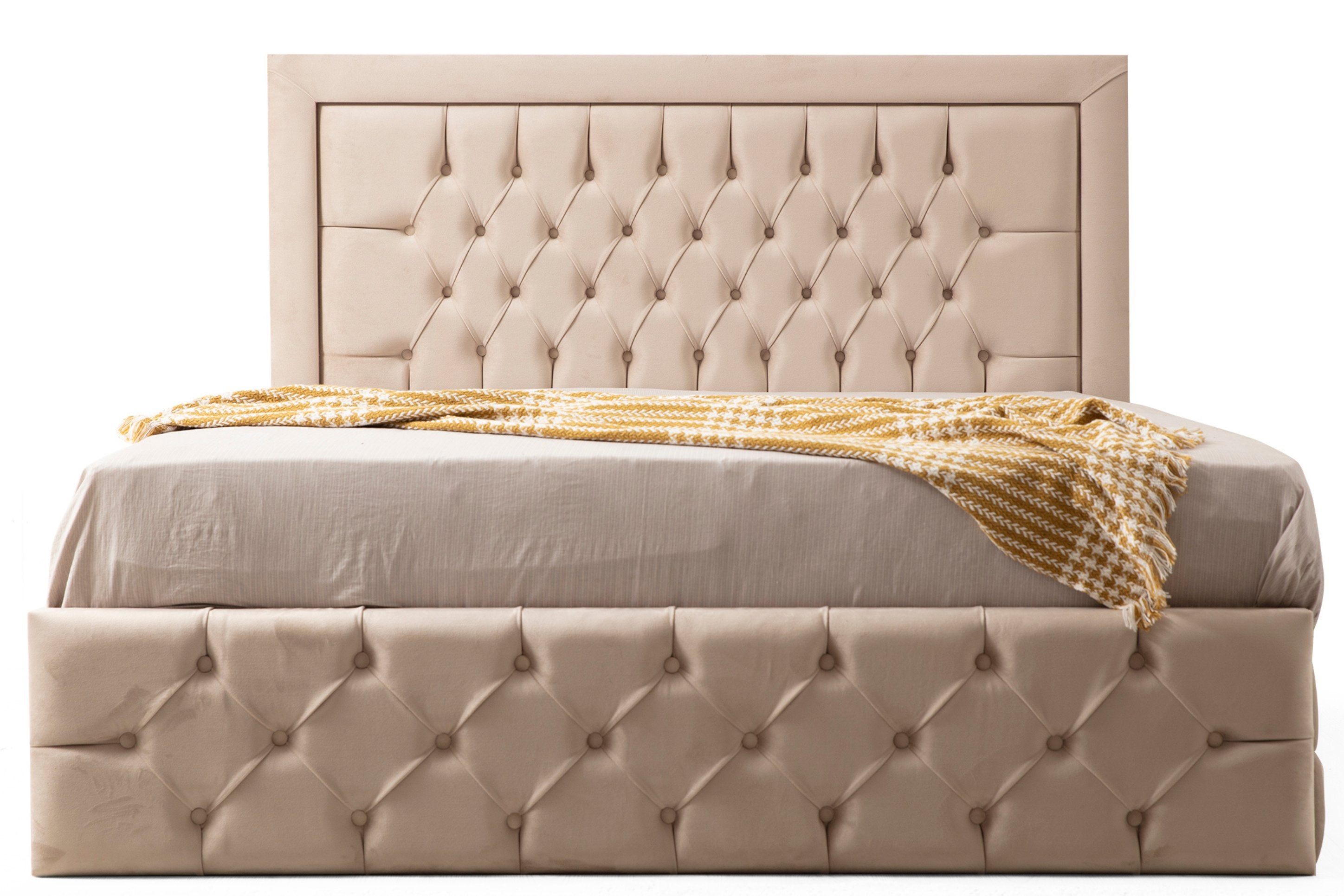 Cadre de Lit Velours Capitonné Beige Crème