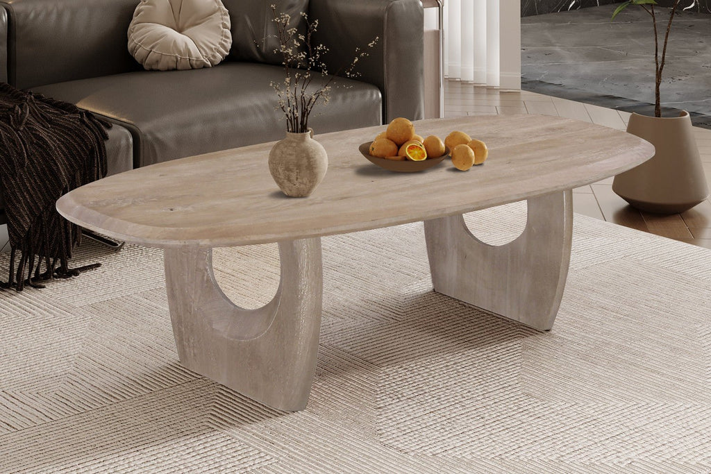 Table Basse Ovale Bois de Manguier Massif Style Scandinave
