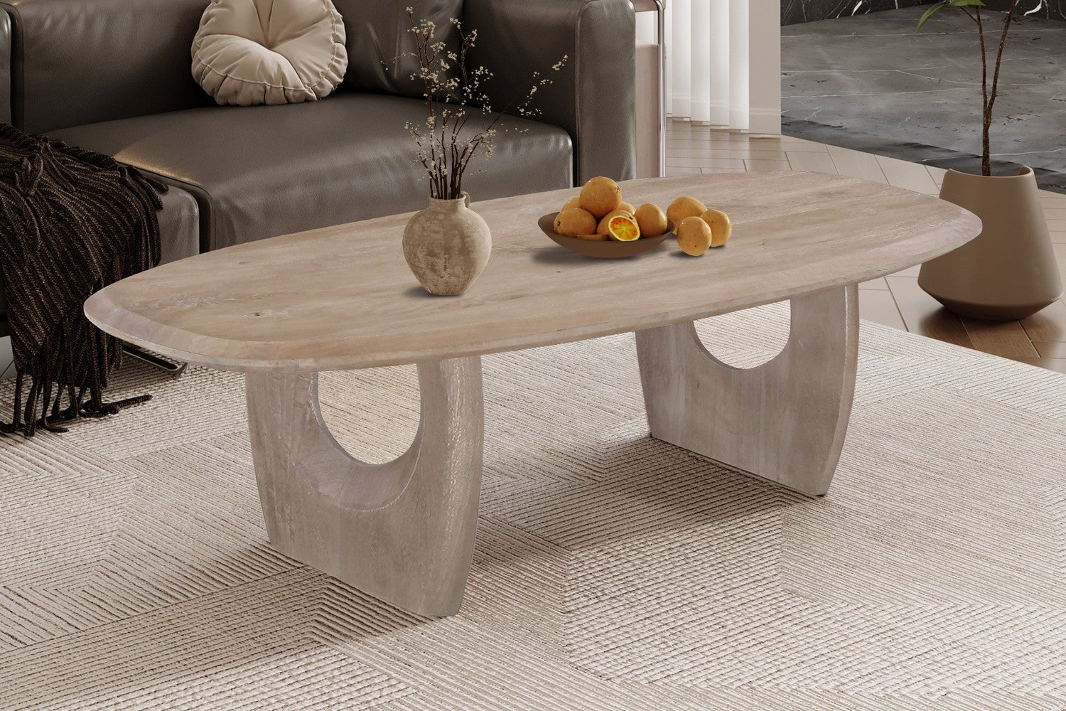Table Basse Ovale Bois de Manguier Massif Style Scandinave