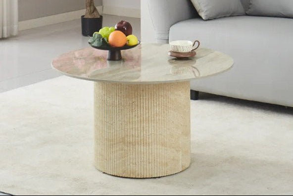 Table Basse Ronde Effet Travertin Pierre Naturelle