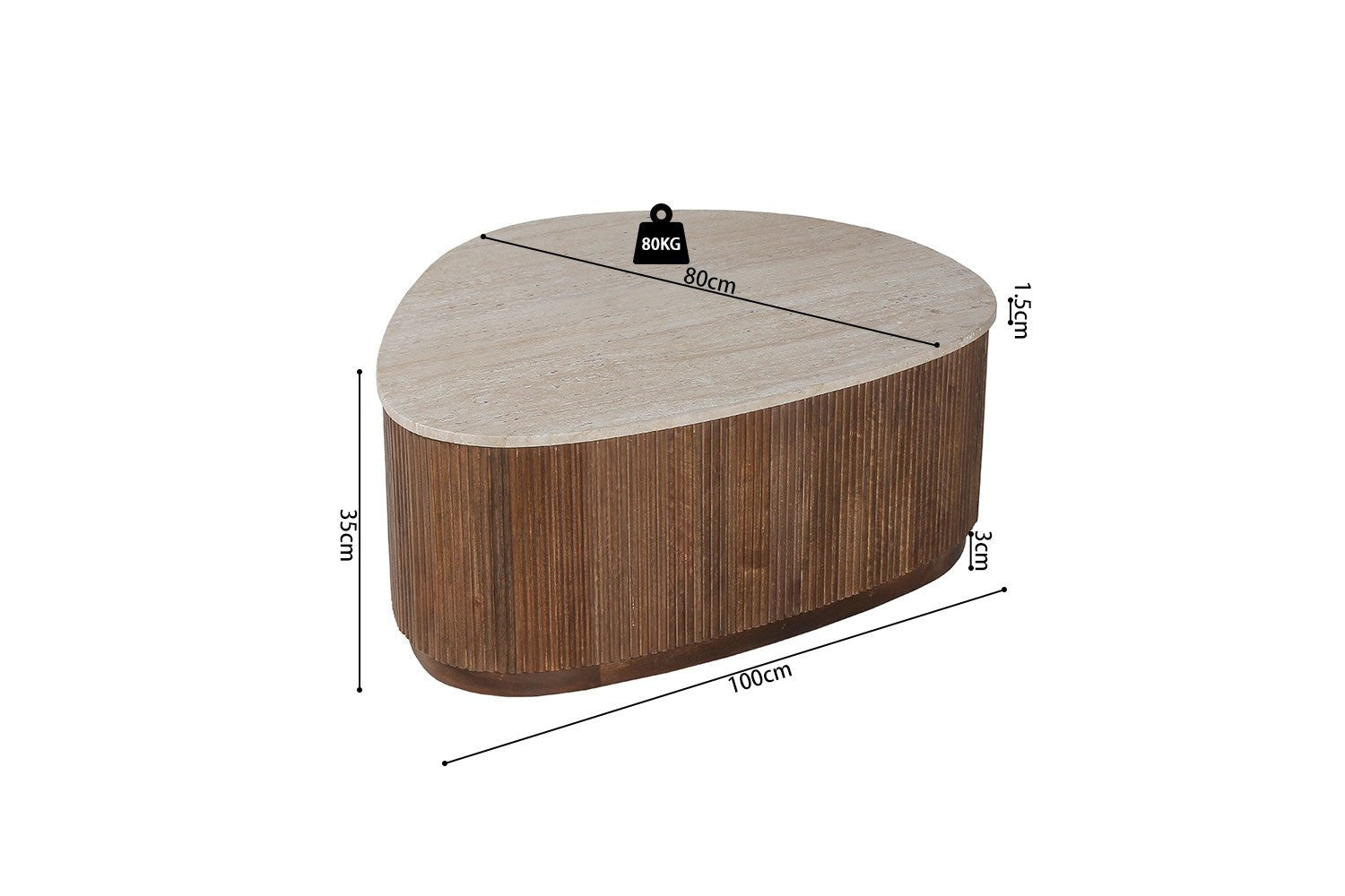 Table Basse Grande Taille Travertin et Manguier Massif